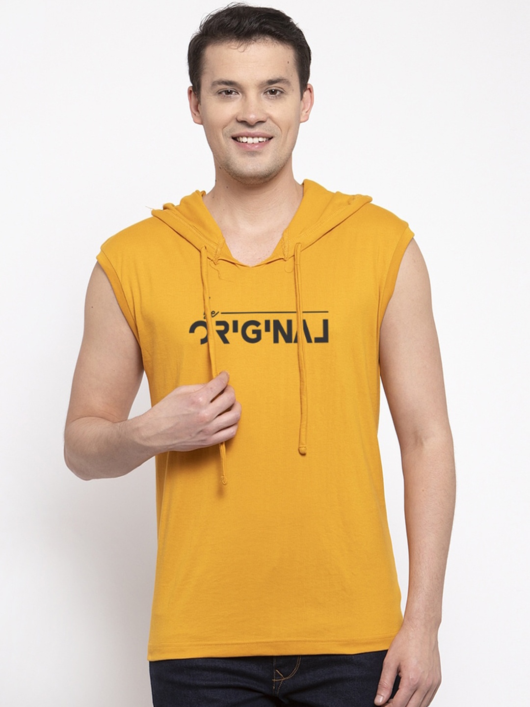

Friskers Men Yellow Printed Hood T-shirt