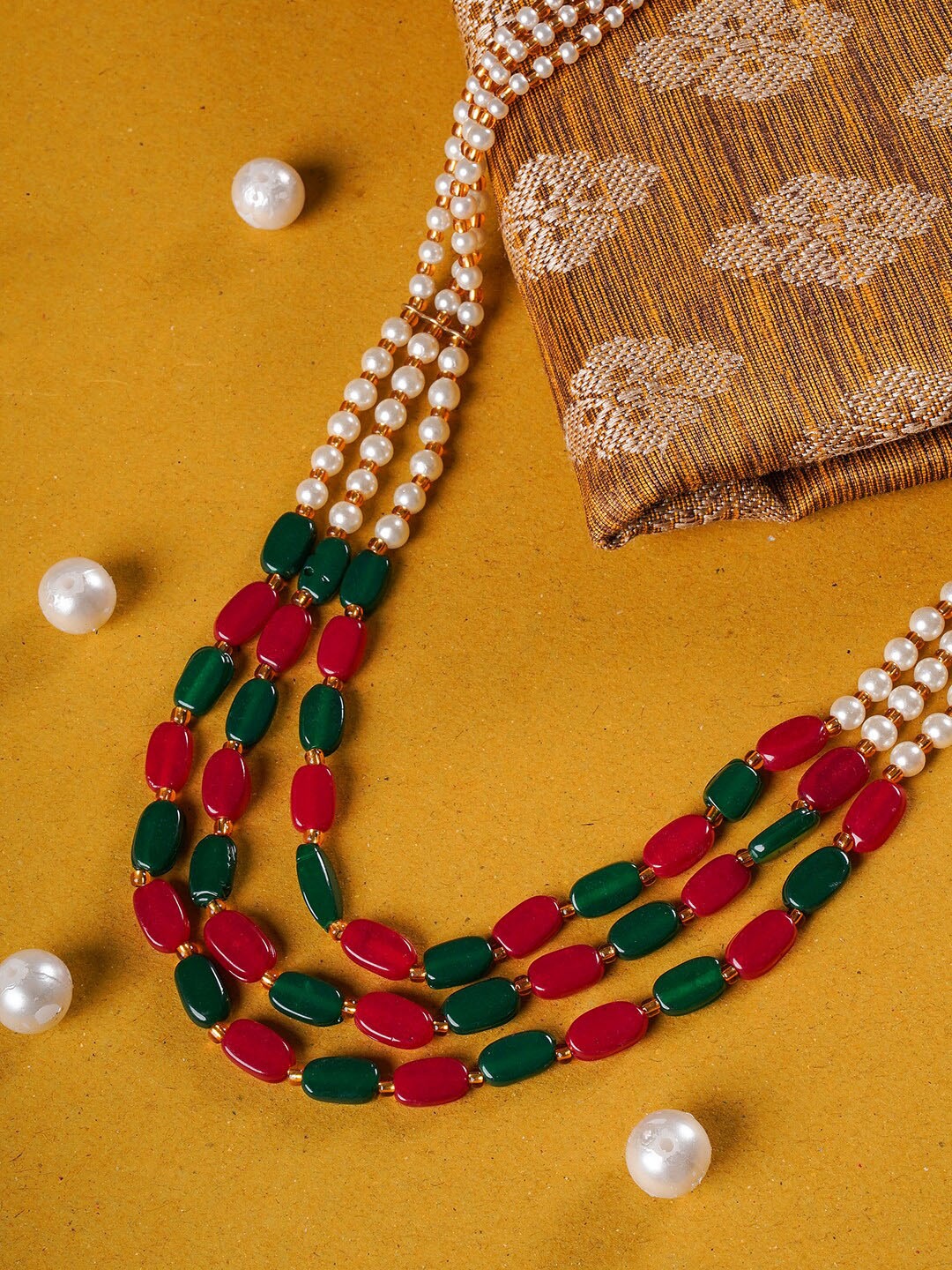 

Shoshaa Green & Gold-Plated Handcrafted Beaded Layered Necklace