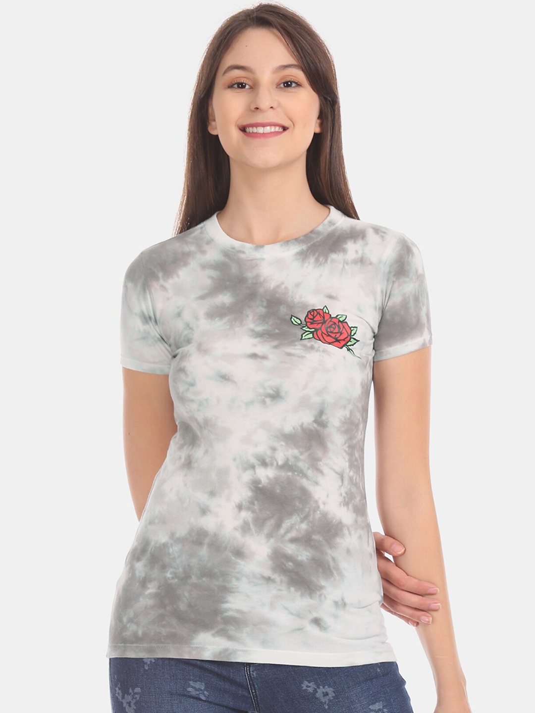 

Aeropostale Women Grey Dyed Round Neck T-shirt