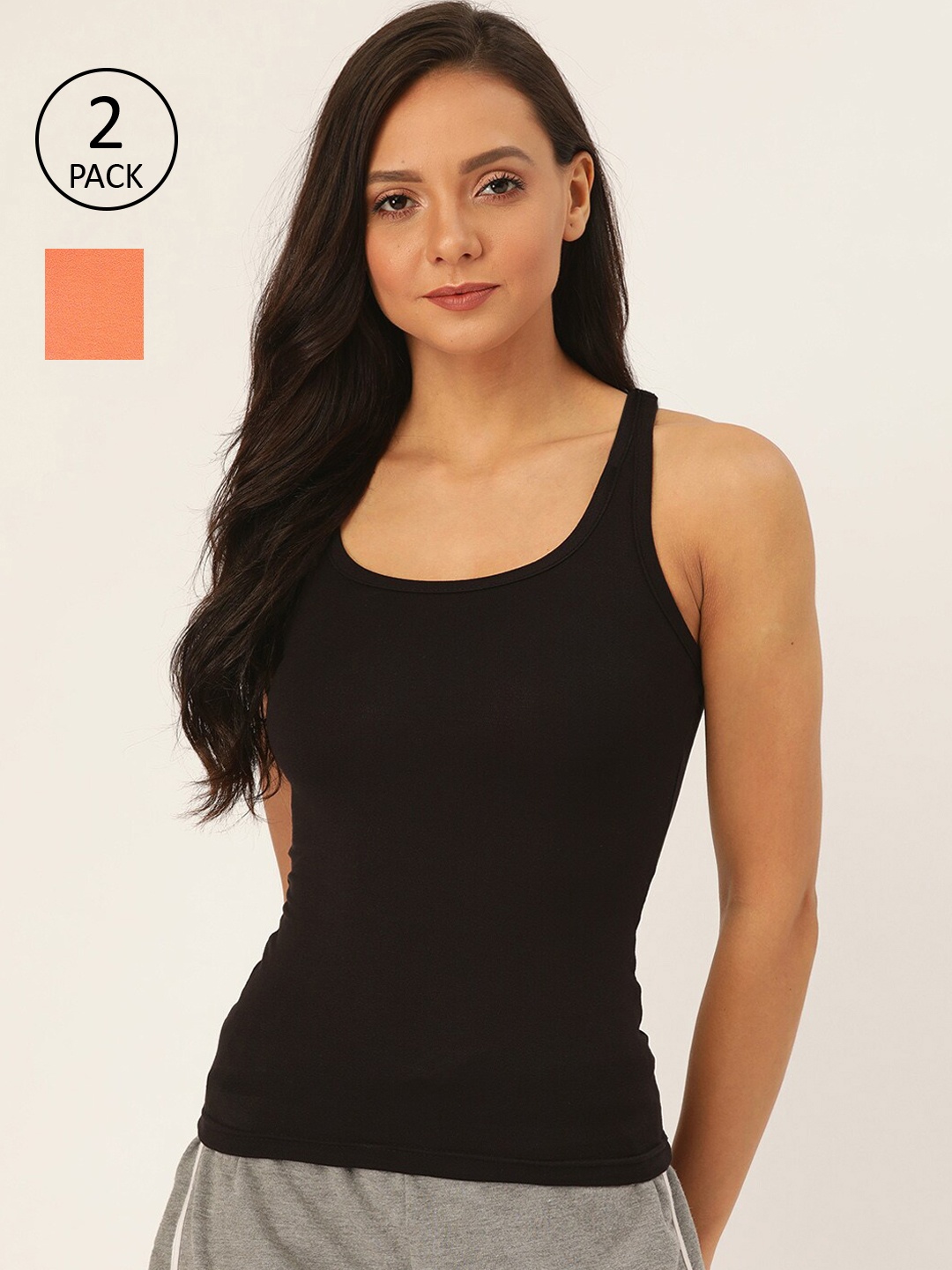 

Lady Lyka Women Pack Of 2 Solid Camisoles, Black