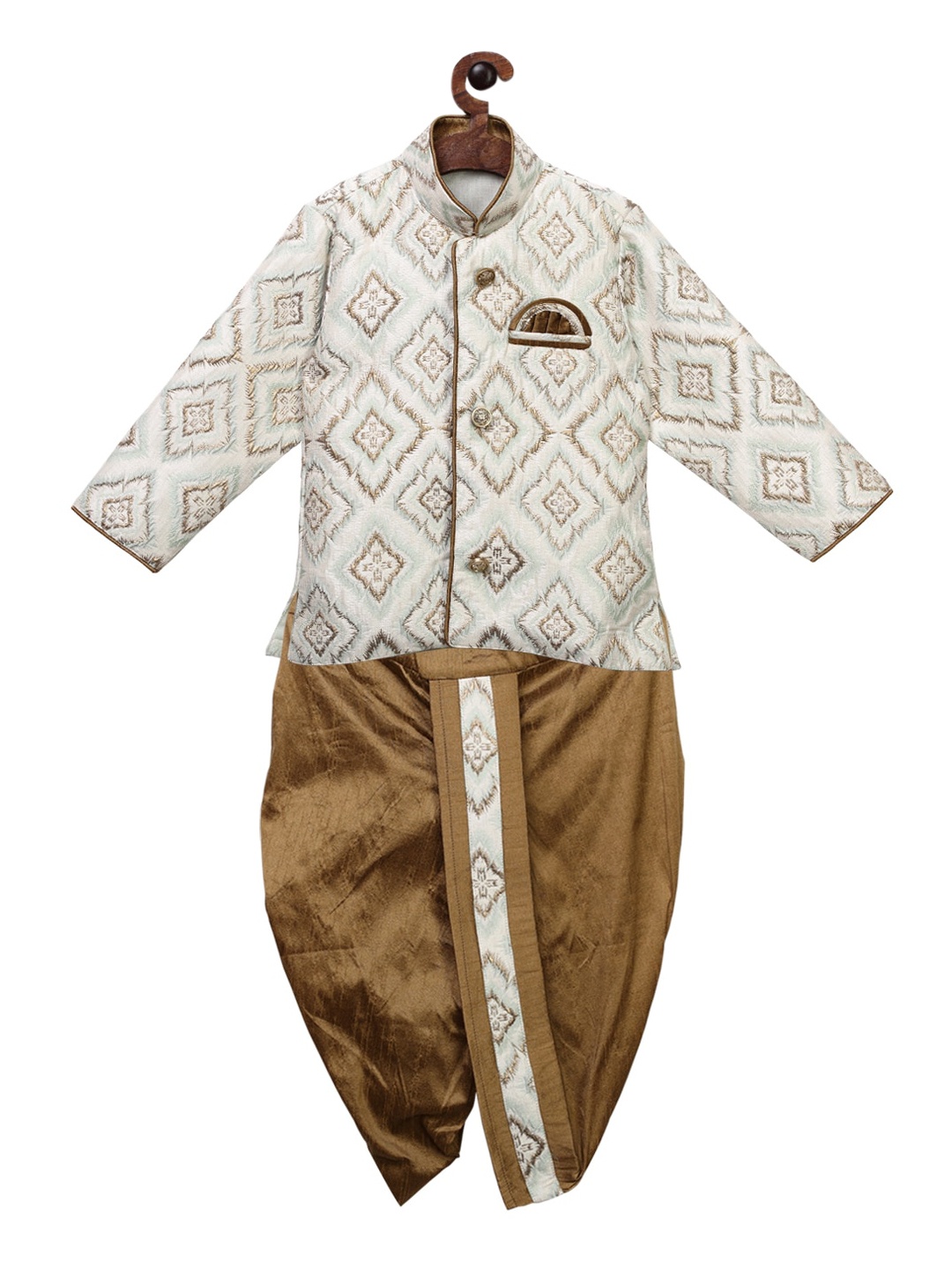 

Ridokidz Boys Off-White & Brown Woven Design Kurta with Dhoti Pants