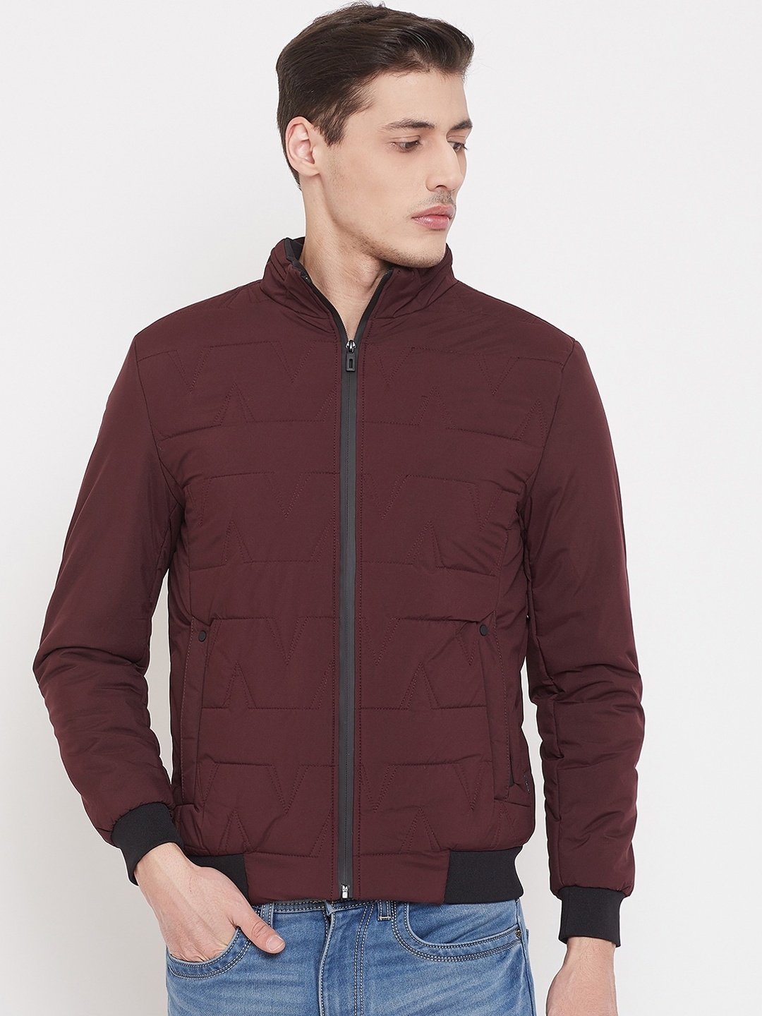 

Crimsoune Club Men Maroon Solid Windcheater and Water Resistant Bomber