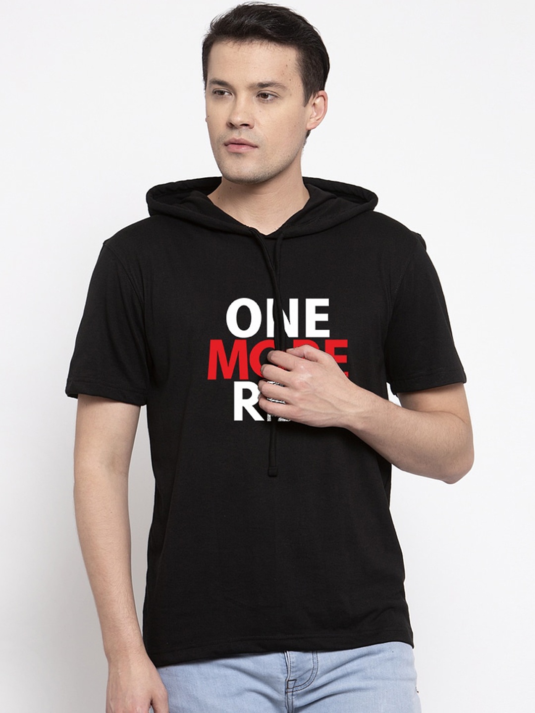 

Friskers Men Black Printed Hood T-shirt