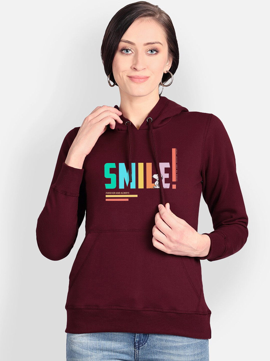 

Free Authority Snoopy Print Maroon Hoodie For Women