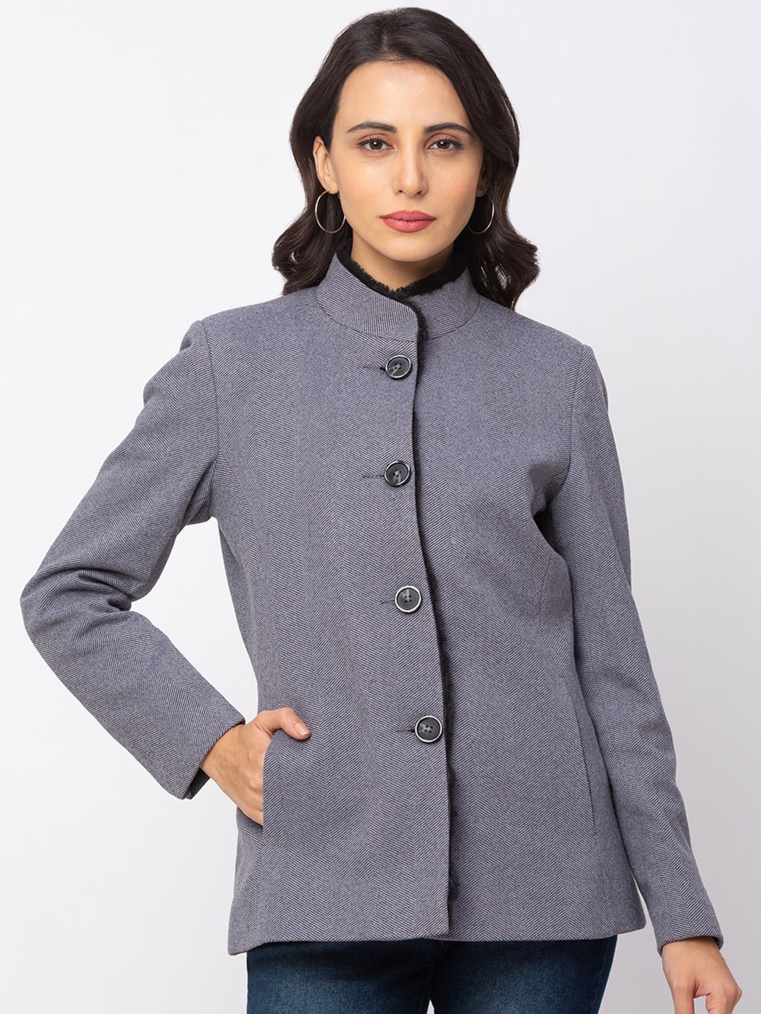 

Globus Women Grey & White Striped Overcoat
