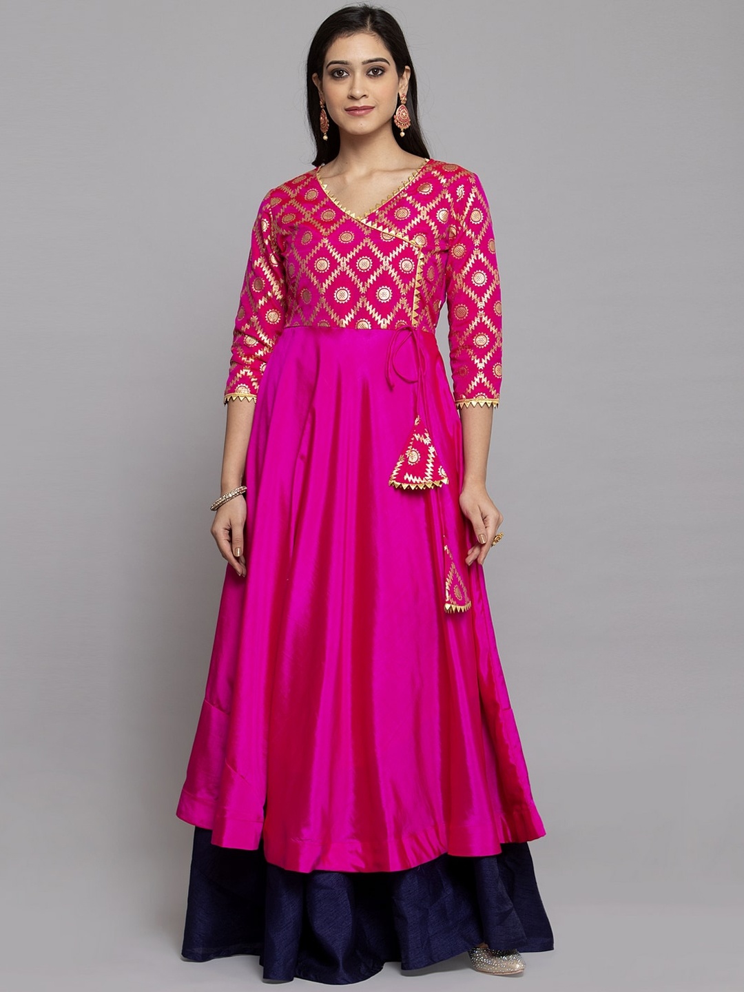 

Get Glamr Women Pink & Gold-Toned Yoke Design Anarkali Kurta