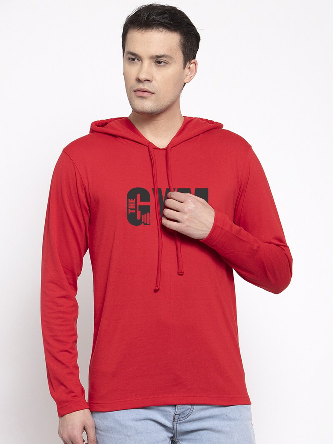 

Friskers Men Red Printed Hood T-shirt