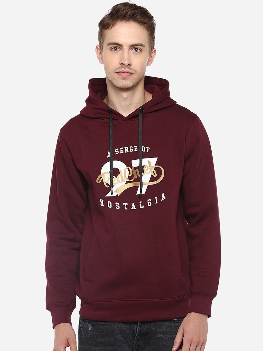 

Red Chief Men Maroon Printed Hooded Sweatshirt