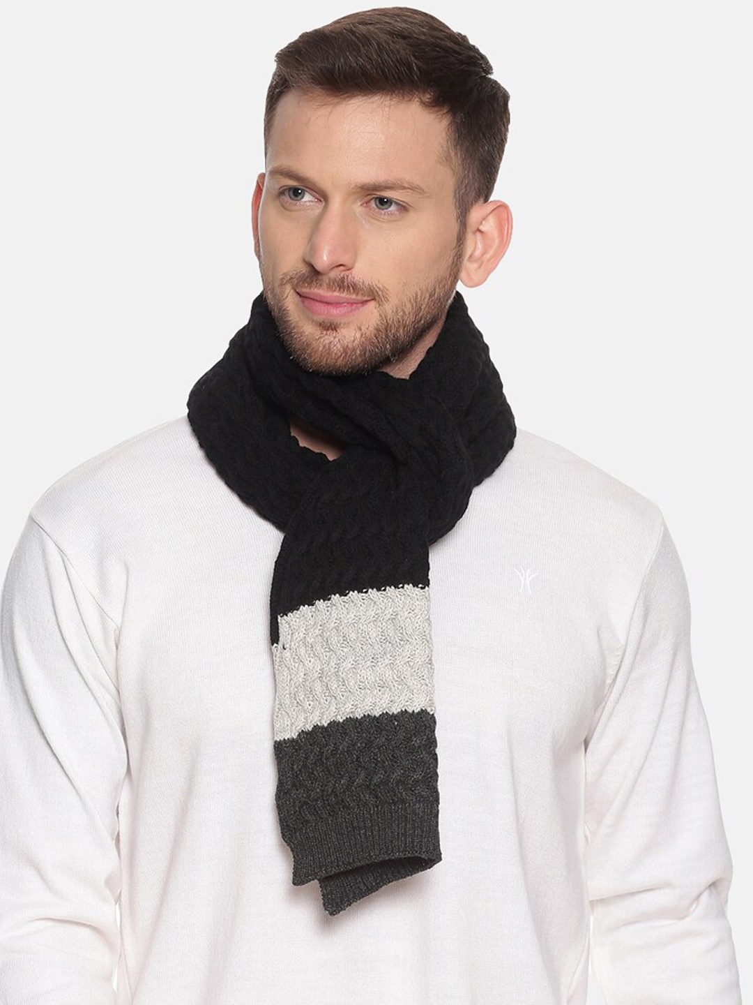 513 Men Beige & Red Woven Design Mufflers, Black