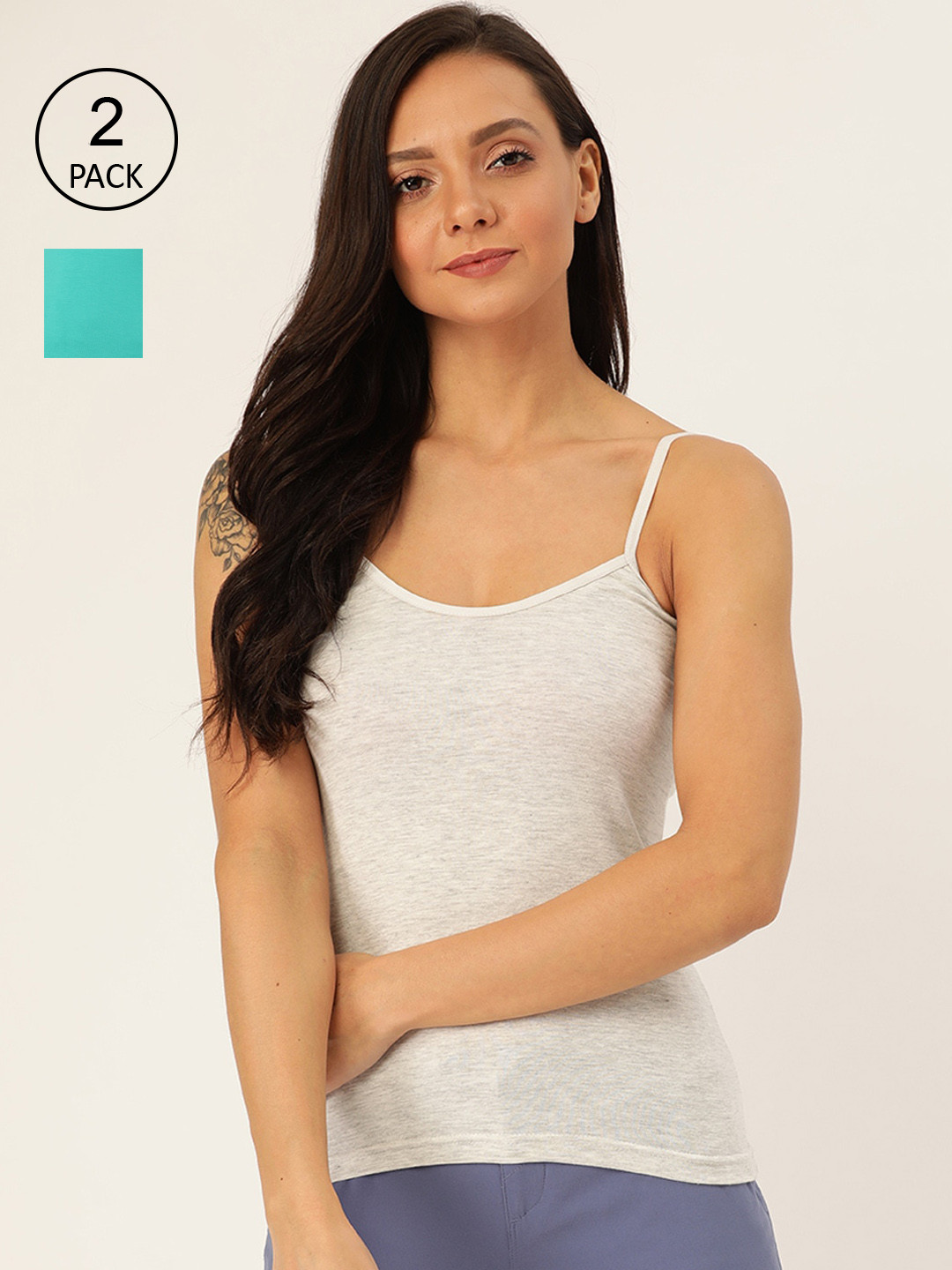 

Lady Lyka Women Pack of 2 Solid Camisoles, Grey melange