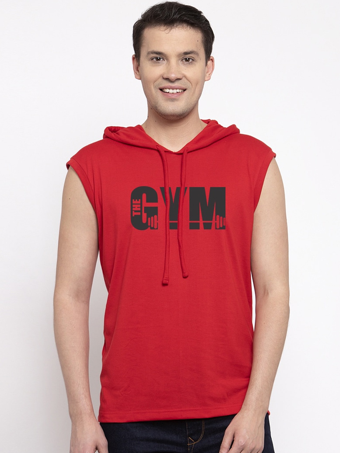 Friskers Men Red Printed Hood T-shirt