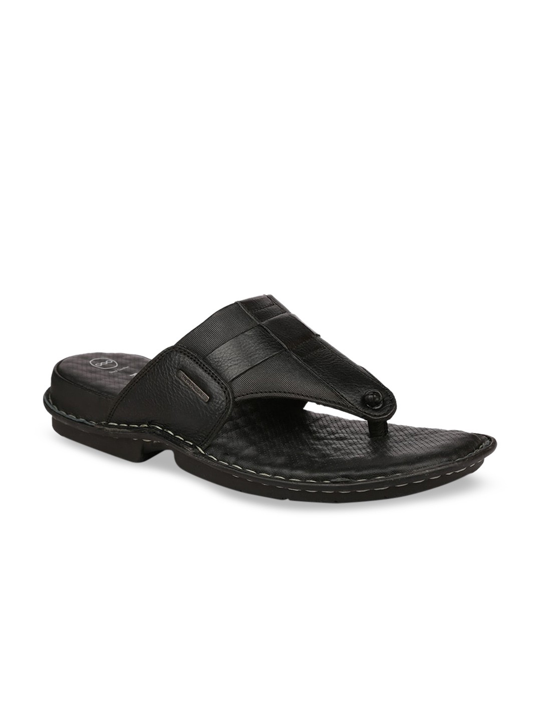 

Hush Puppies Men Black Solid Leather Comfort Sandals