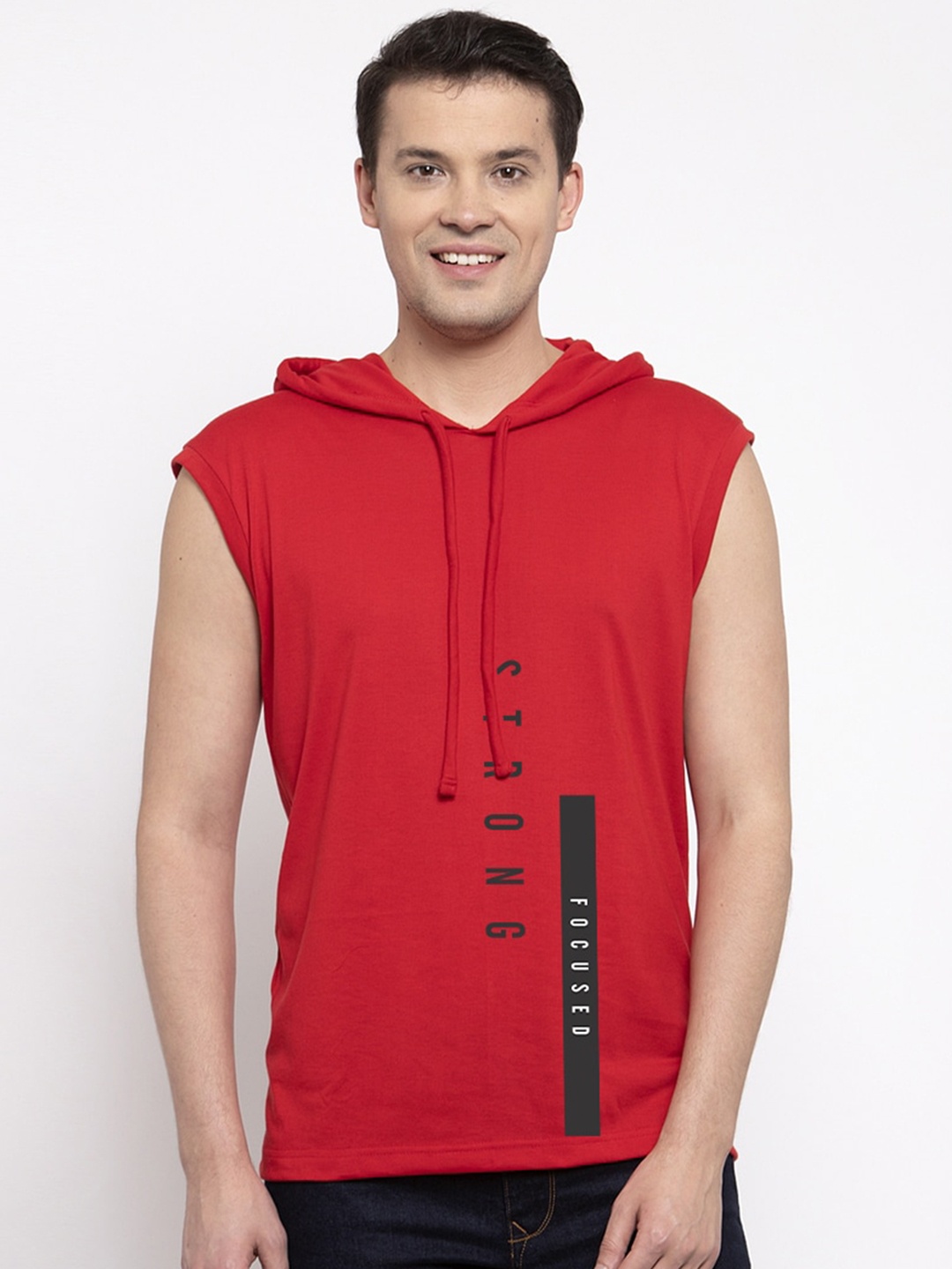 

Friskers Men Red Printed Hood T-shirt