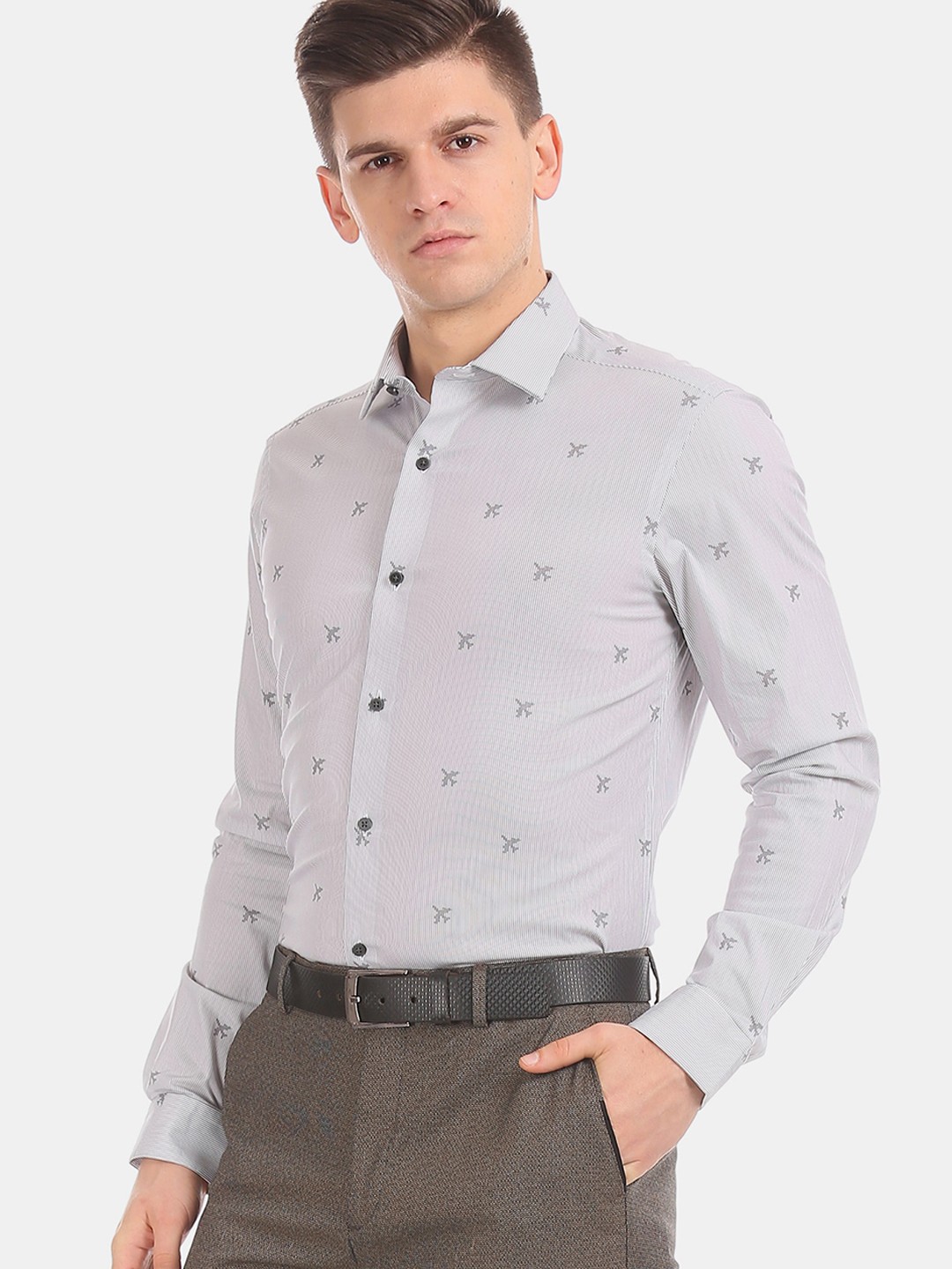 

Arrow Men Skinny Fit Printed Spread collar Formal Shirt, Black