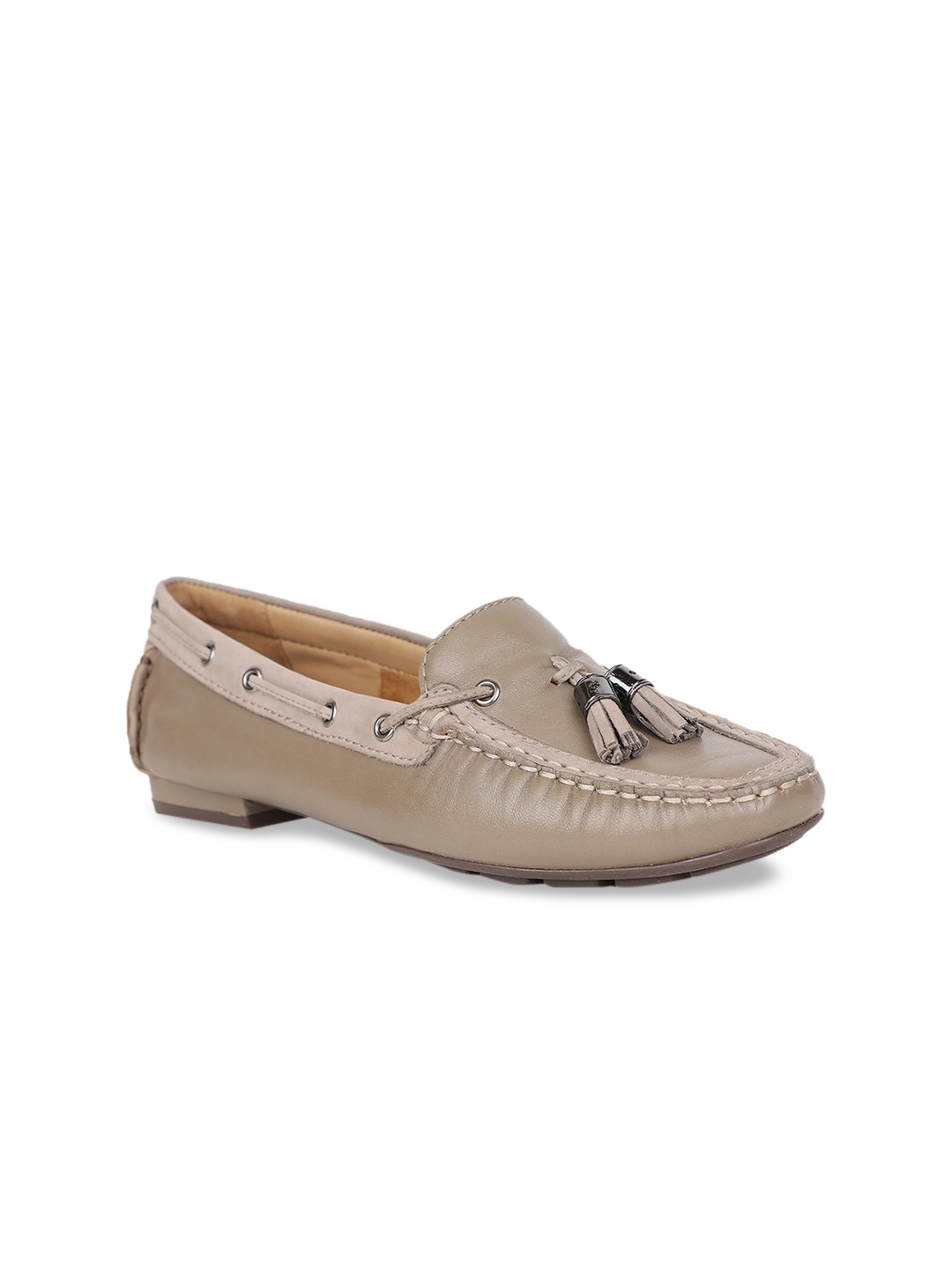 

Hush Puppies Women Beige Leather Boat Shoes