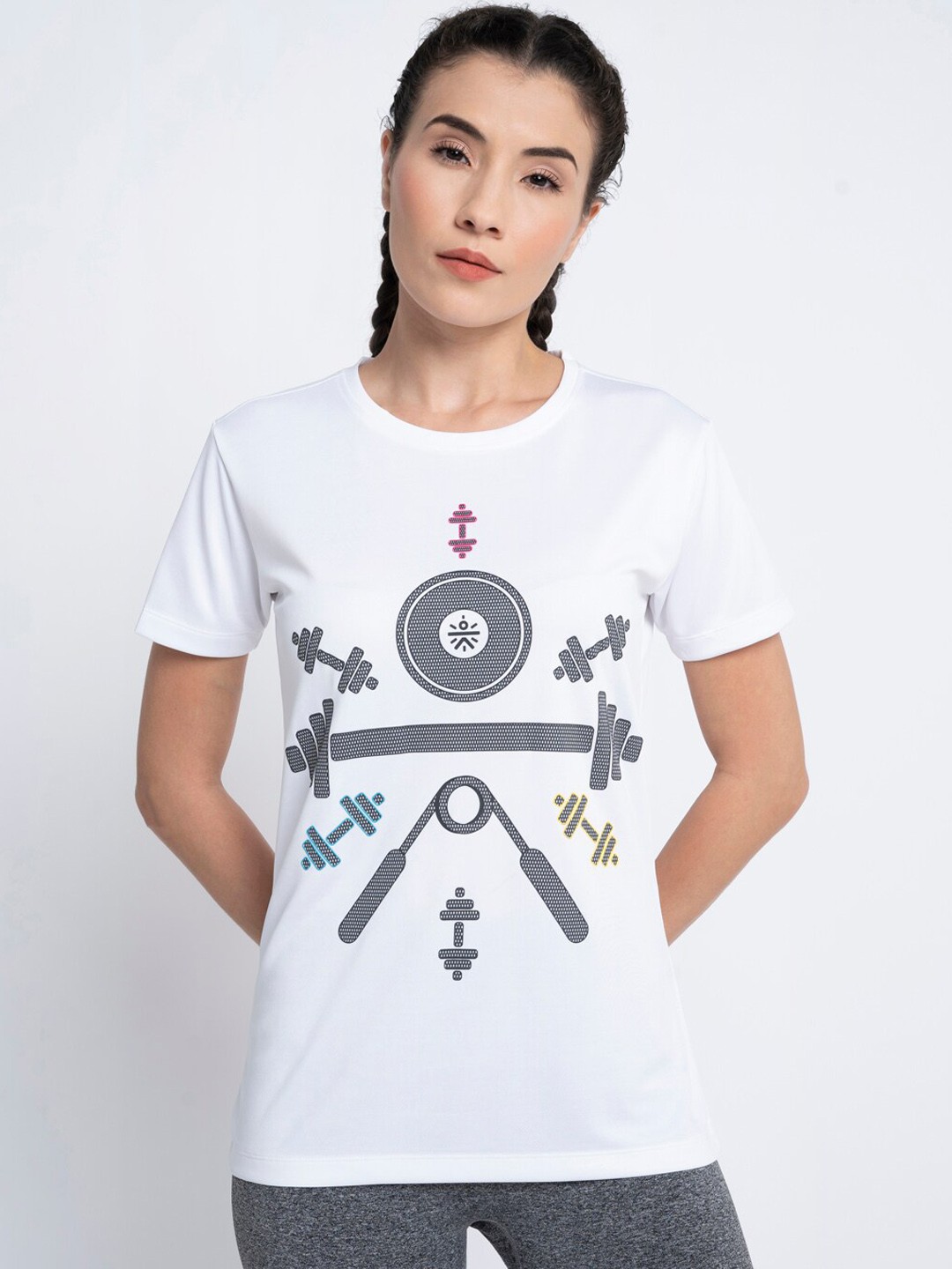 

Cultsport Women White Printed Round Neck T-shirt