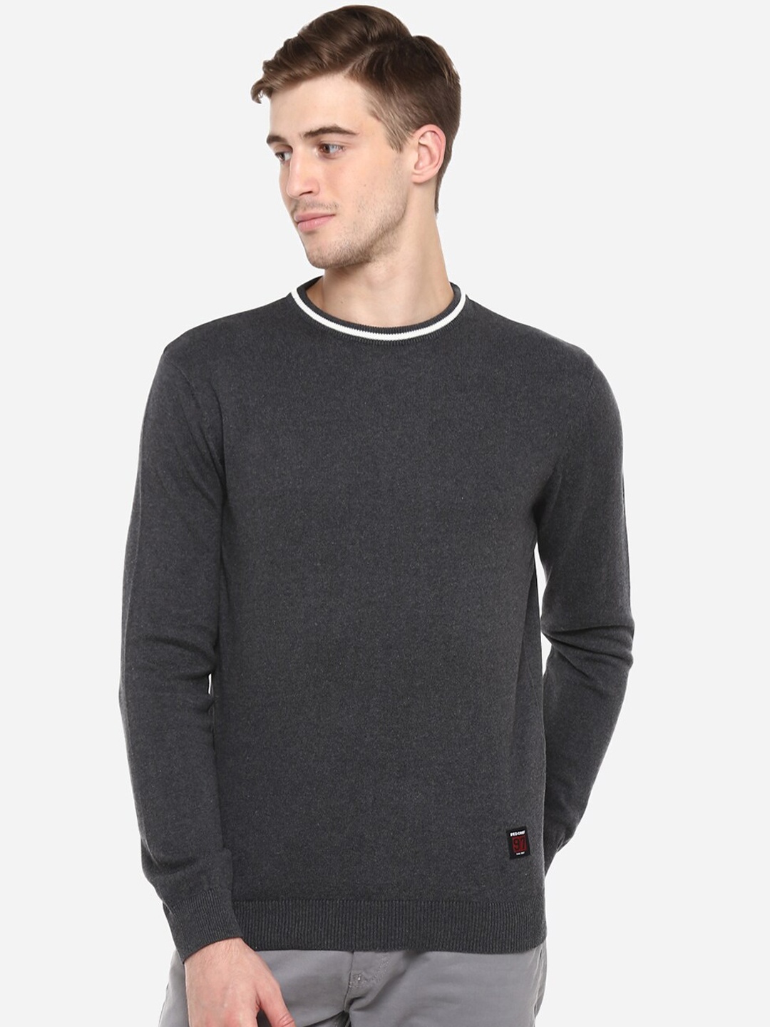 

Red Chief Men Grey Solid Pullover Sweater