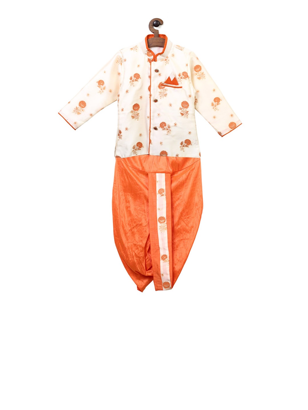 

Ridokidz Boys Cream-Coloured & Orange Woven Design Kurta with Dhoti Pants