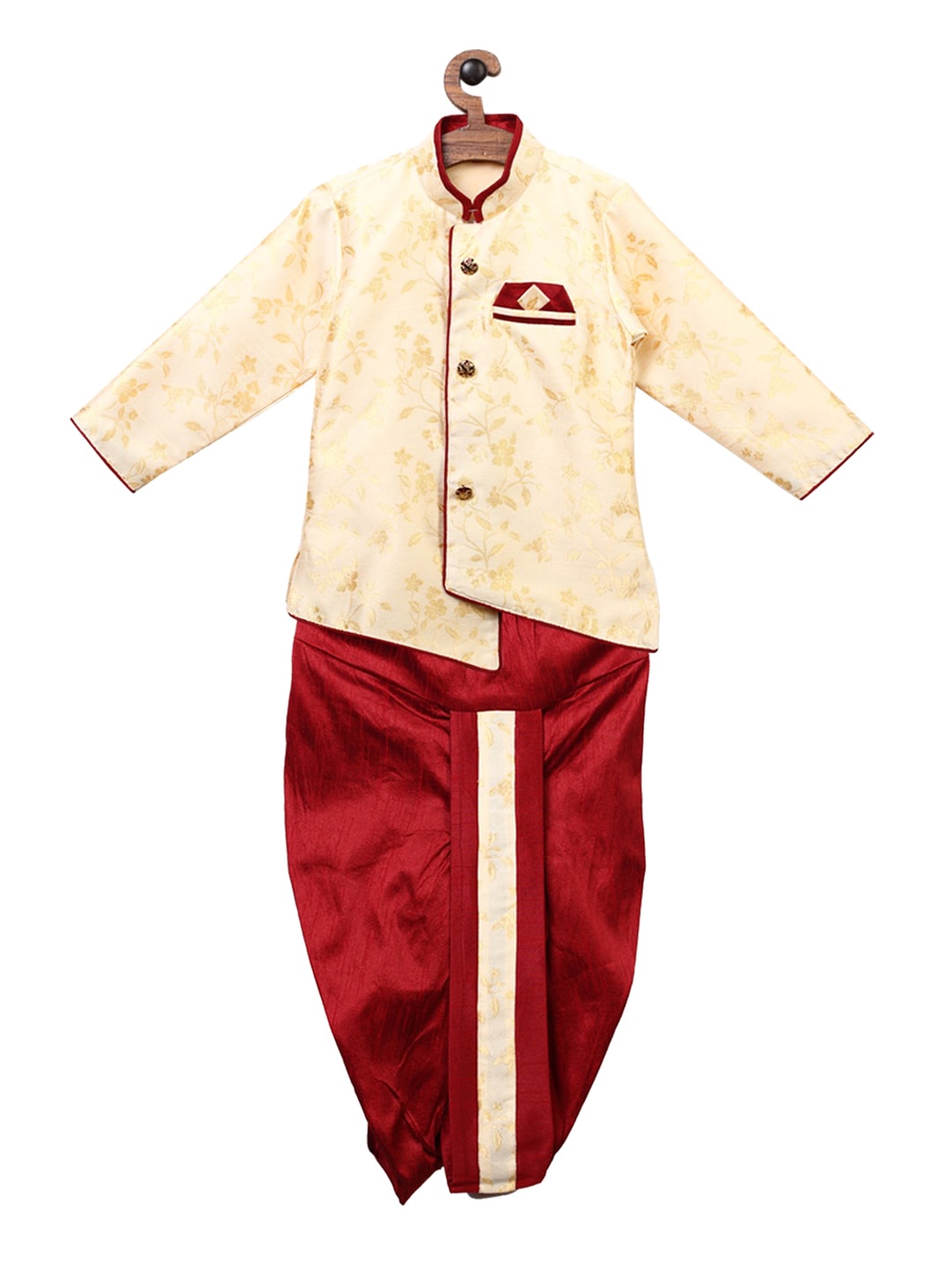

Ridokidz Boys Beige & Maroon Woven Design Kurta with Dhoti Pants