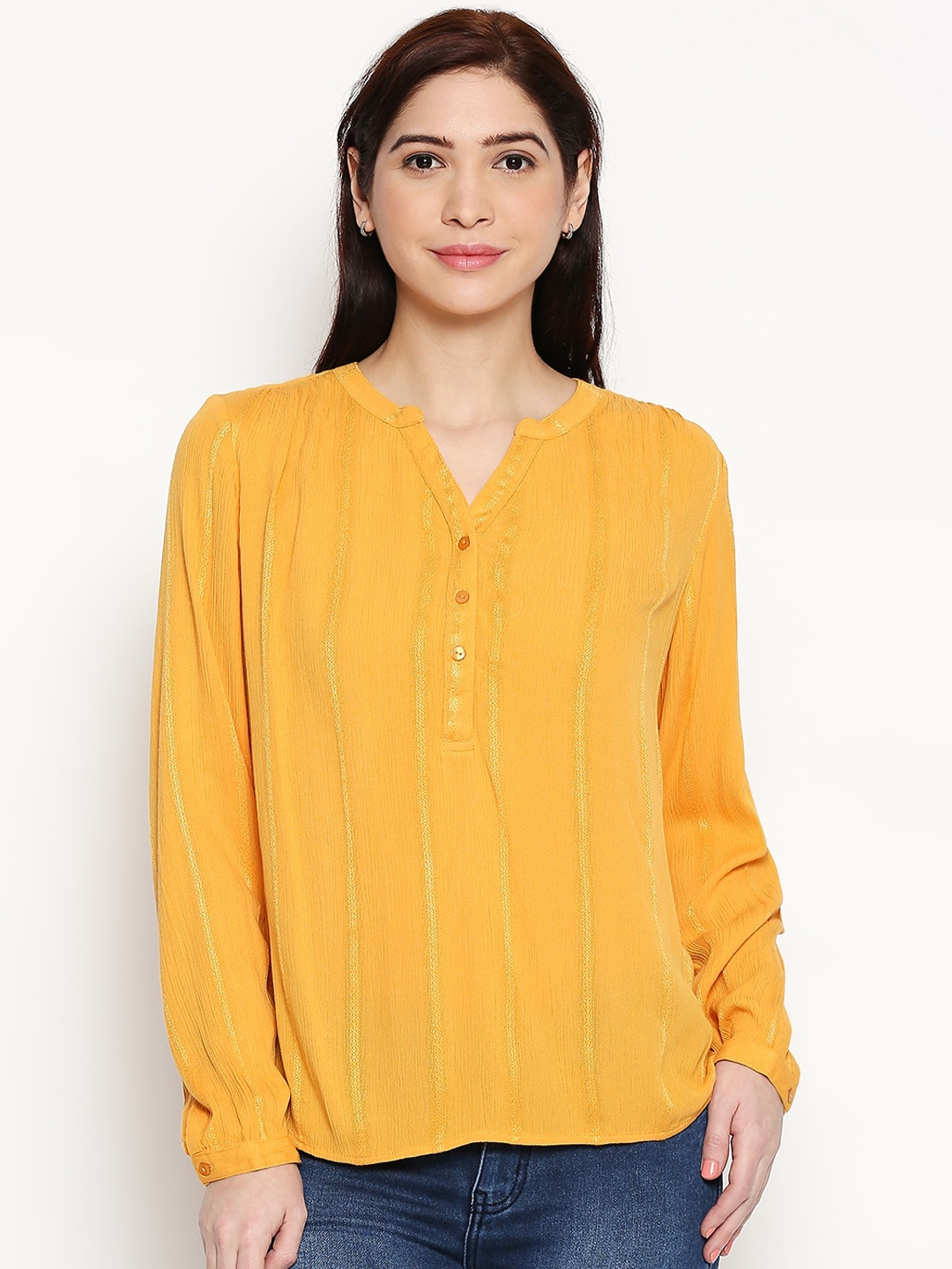 

Honey by Pantaloons Women Mustard Self Design Casual Tunic