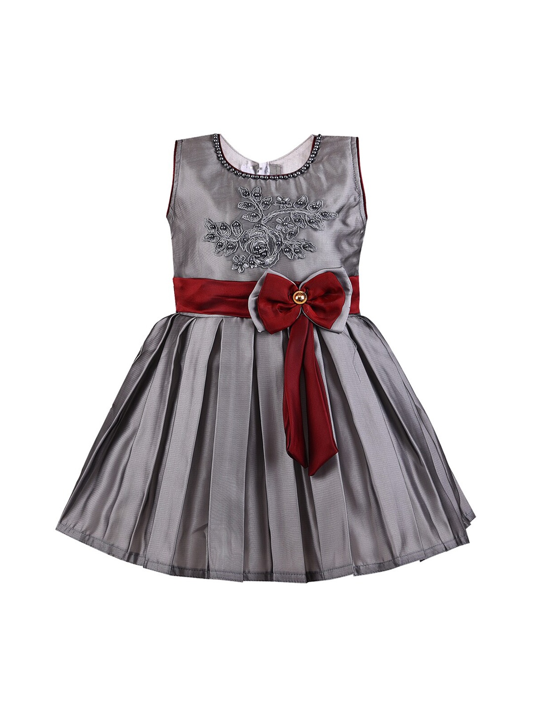 Wish Karo Girls Grey Embellished Fit and Flare Dress