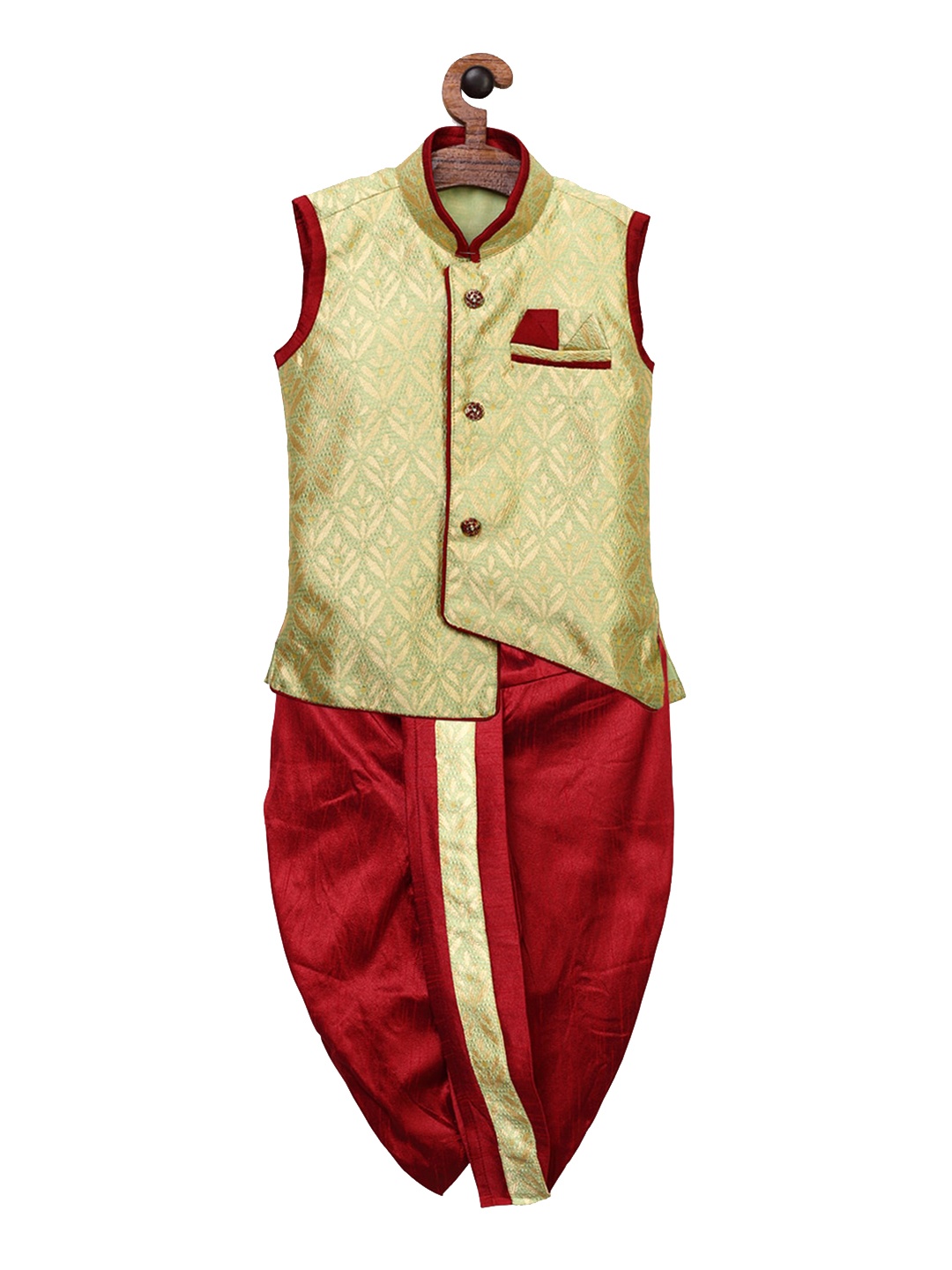 

Ridokidz Boys Gold-Toned & Maroon Embroidered Kurta with Dhoti Pants
