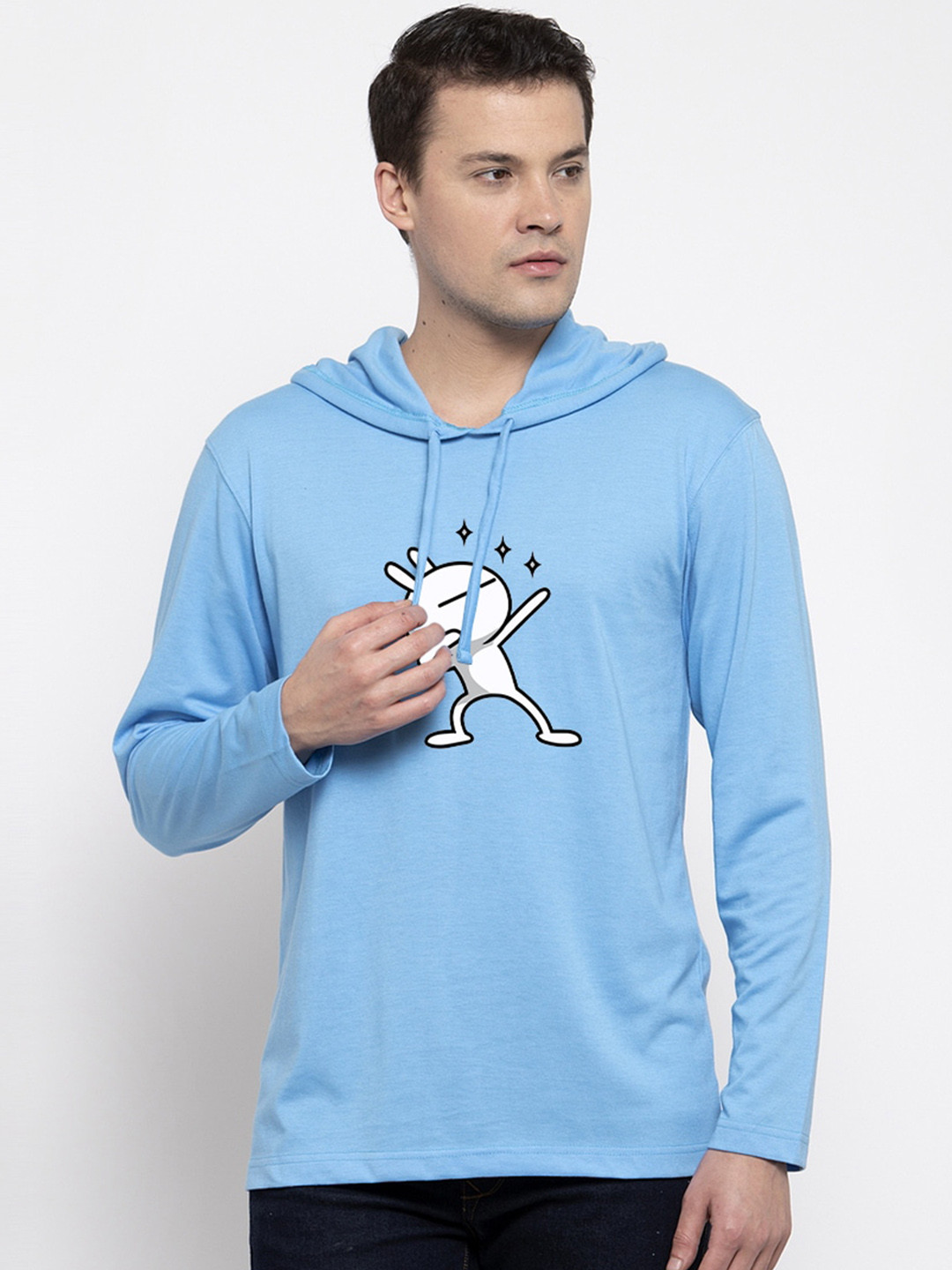 

Friskers Men Blue Printed Hood T-shirt