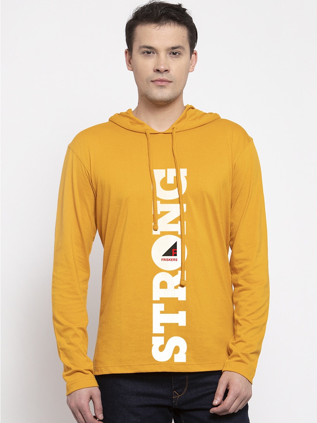 

Friskers Men Mustard Printed Hood T-shirt