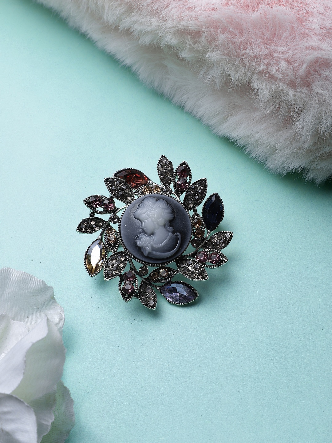 

Mali Fionna Women Silver-Toned Flower Shaped Brooch, Blue