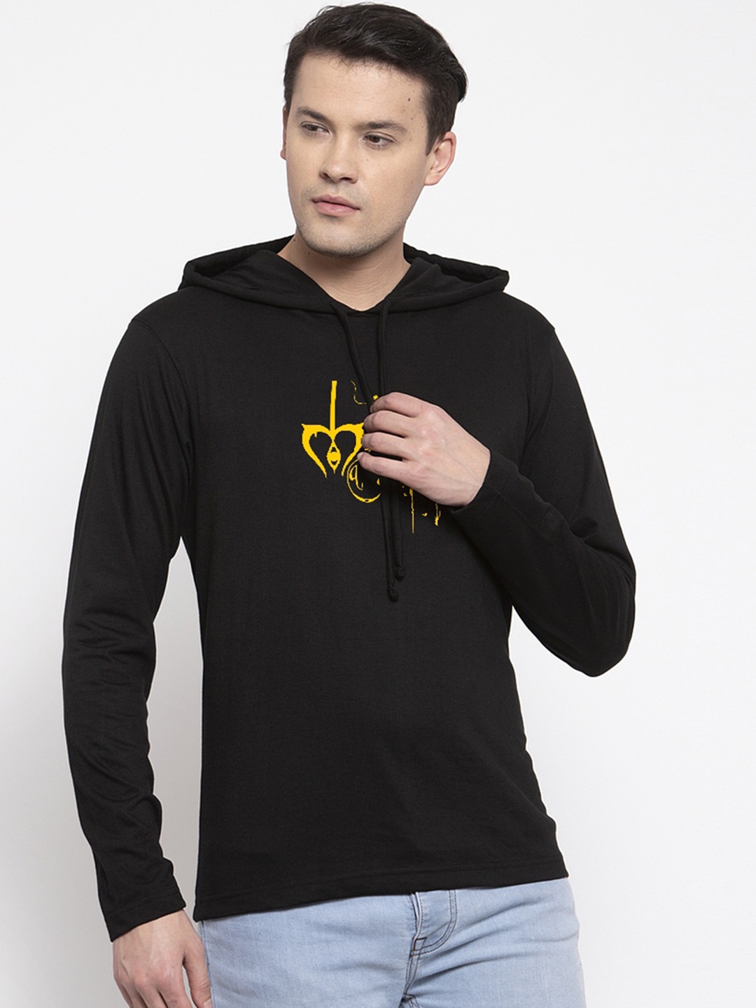 

Friskers Men Black Printed Hood T-shirt