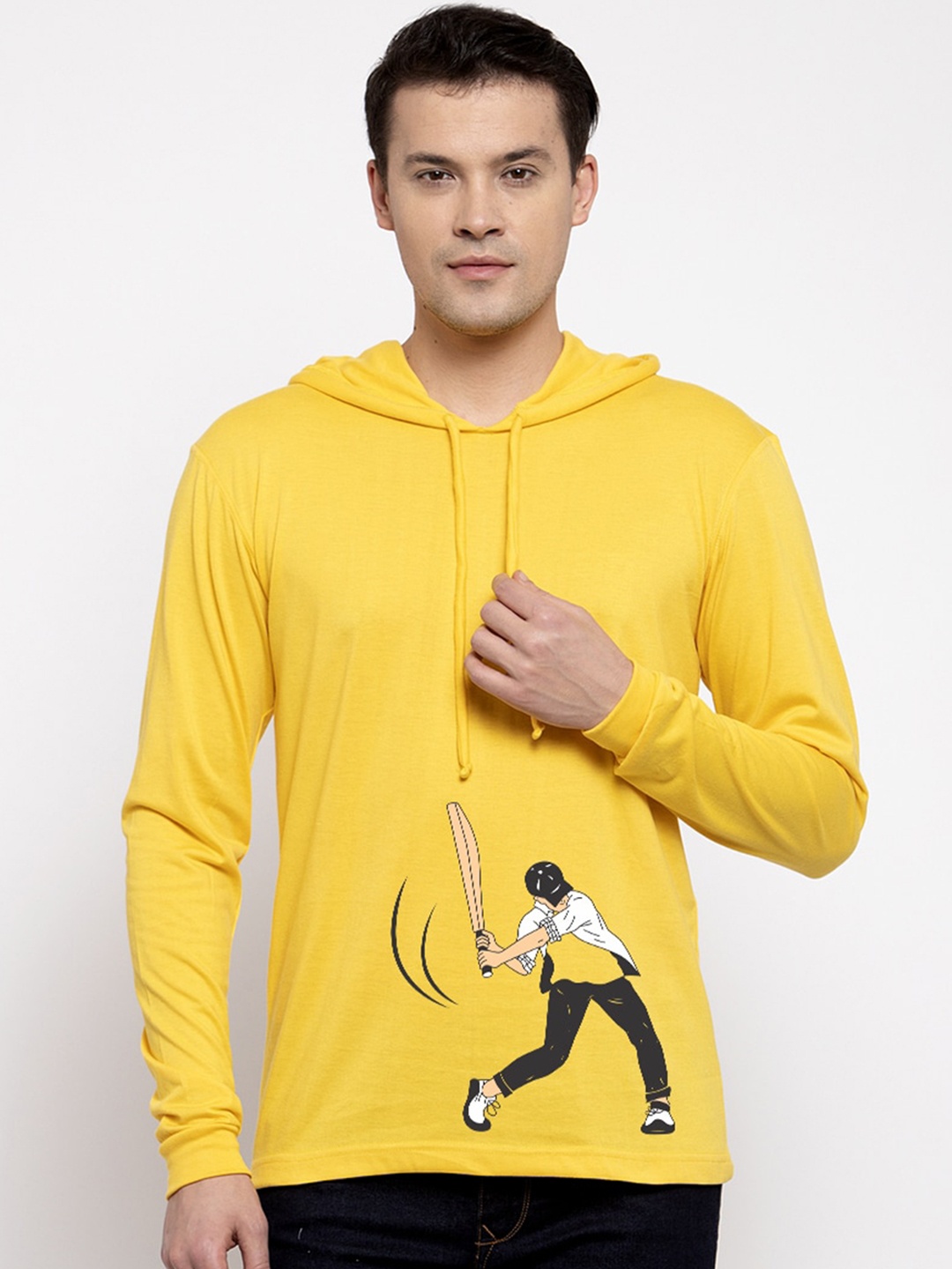 Friskers Men Yellow Printed Hood T-shirt