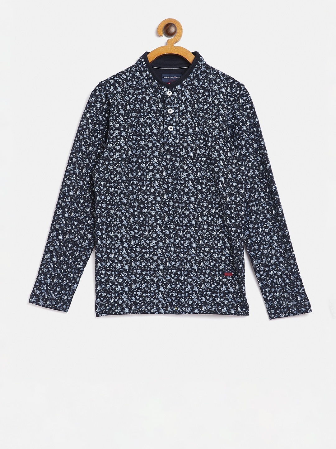 

Crimsoune Club Boys Navy Blue Printed Mandarin Collar T-shirt