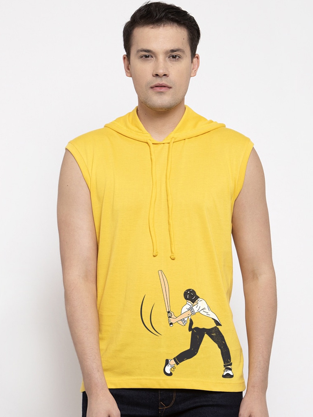 Friskers Men Yellow Printed Hood T-shirt