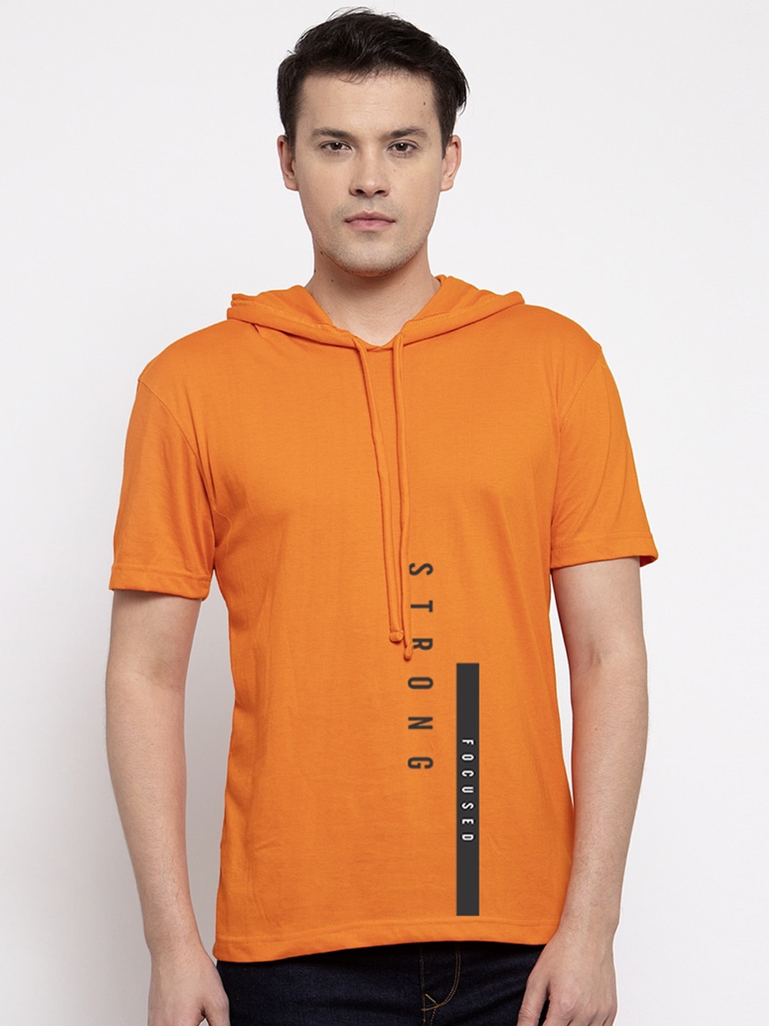 

Friskers Men Orange Printed Hood T-shirt