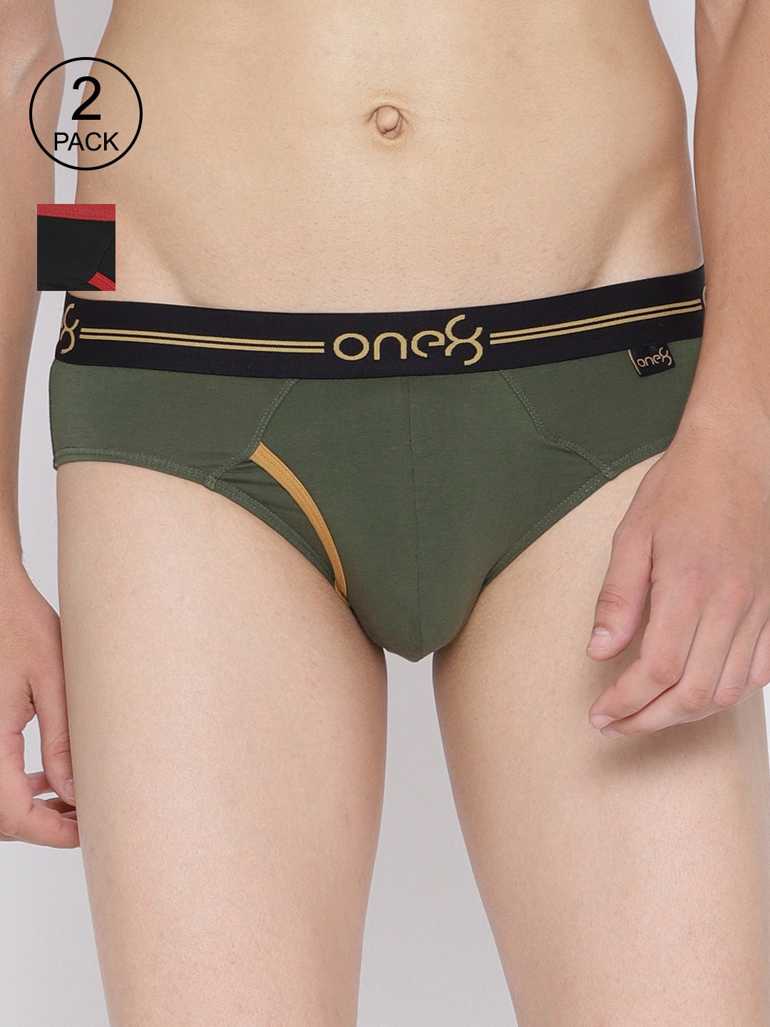 

one8 by Virat Kohli Men Pack Of 2 Solid Premium Cotton Stretch Briefs, Olive