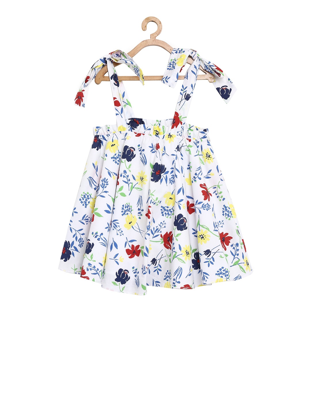 

KIDKLO Girls White Floral Printed Fit and Flare Dress