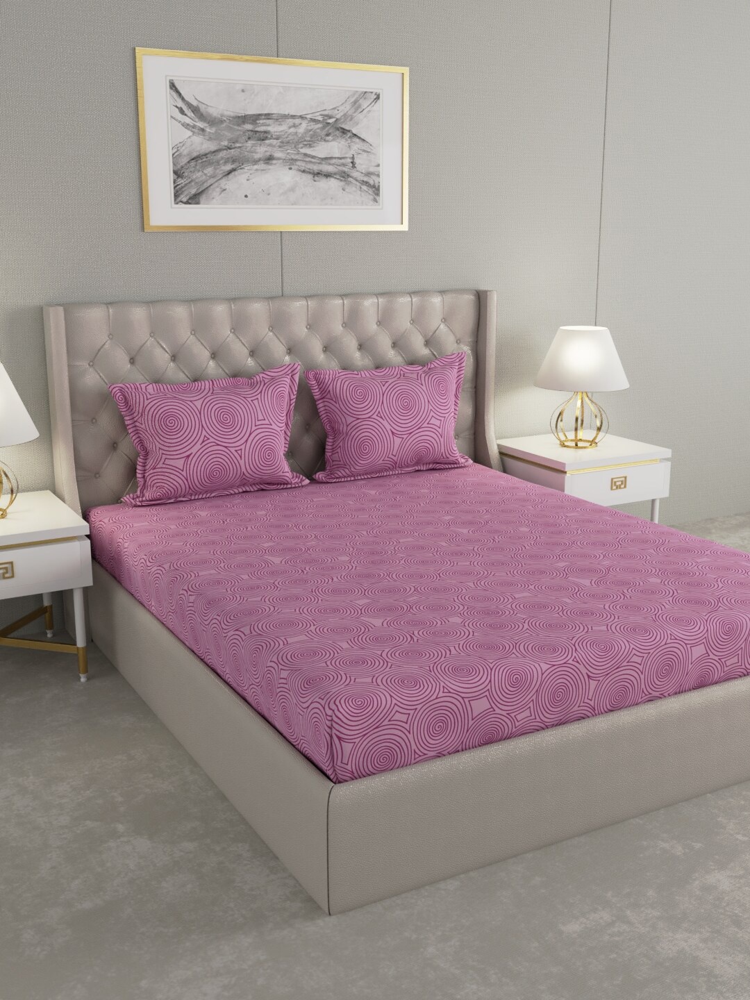 

Raymond Home Purple Printed 104 TC Cotton Double Bedsheet With 2 Pillow Covers