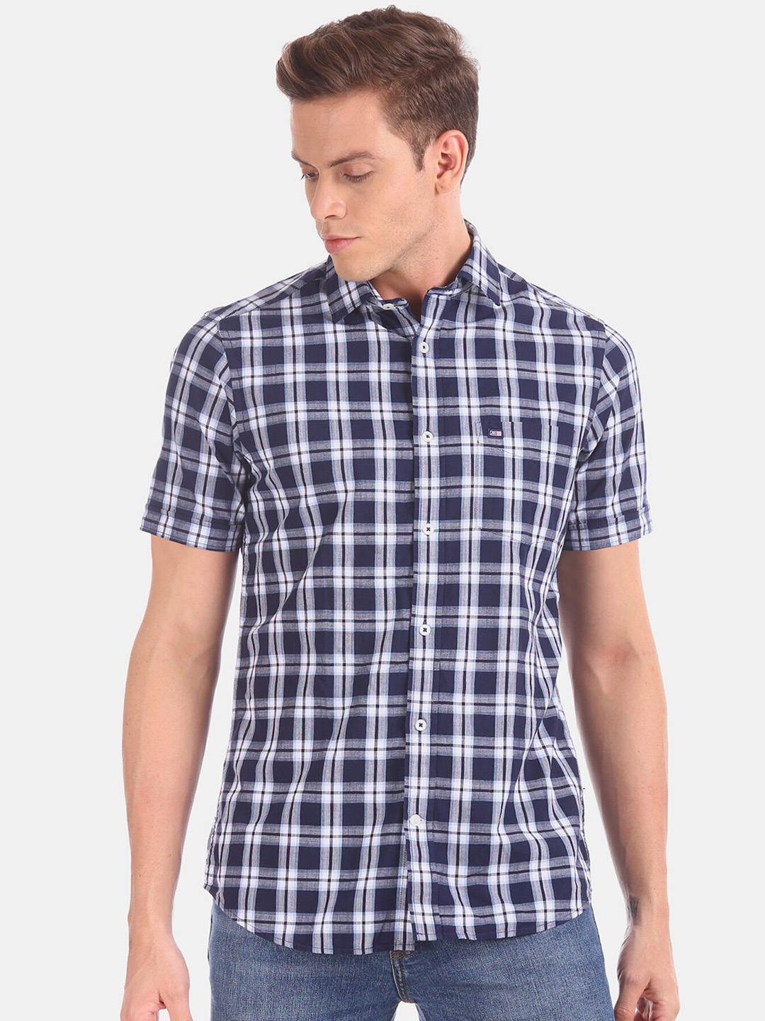 

Arrow Sport Men Blue & White Regular Fit Checked Casual Shirt