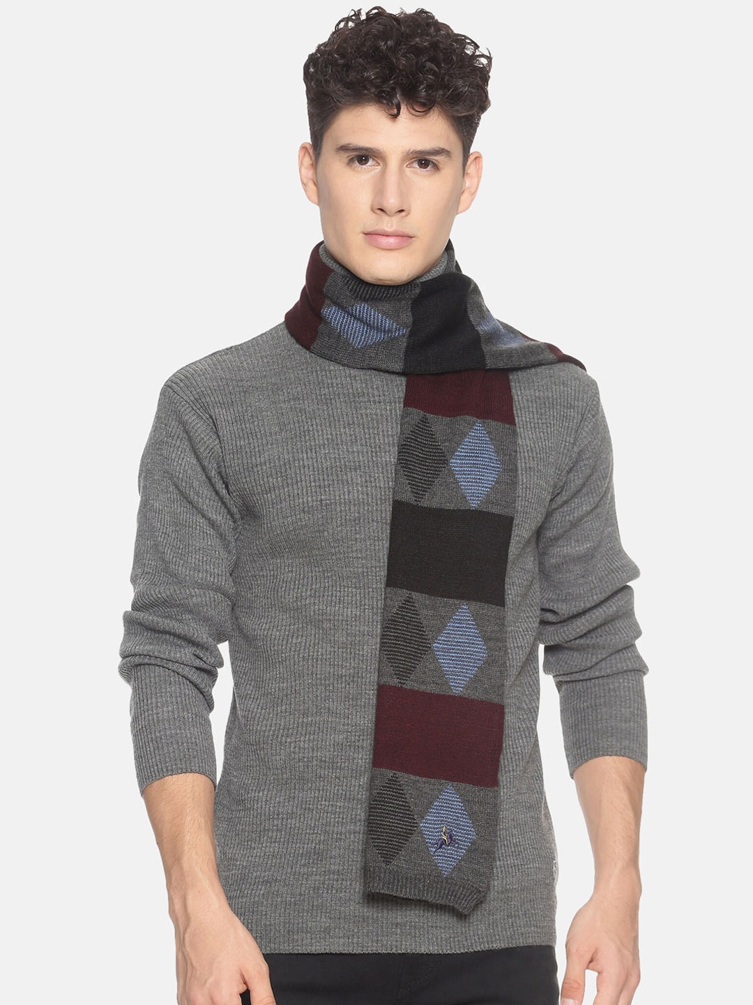 

513 Men Beige & Red Woven Design Mufflers, Multi