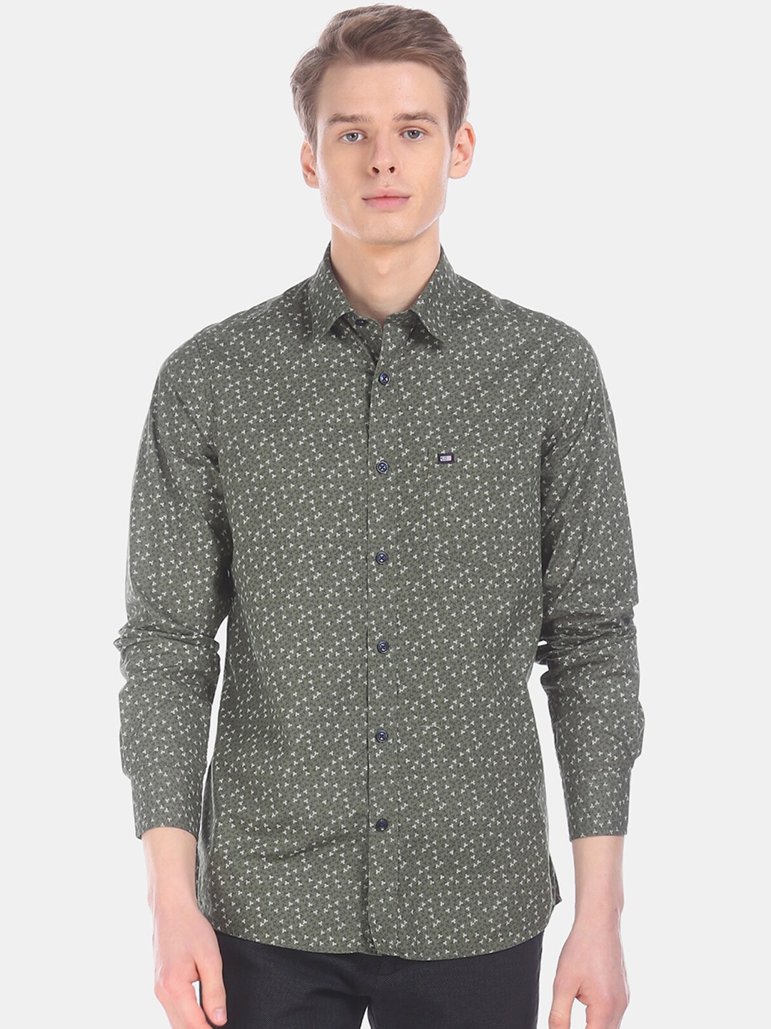 

Arrow Sport Men Olive Green & White Regular Fit Printed Casual Shirt