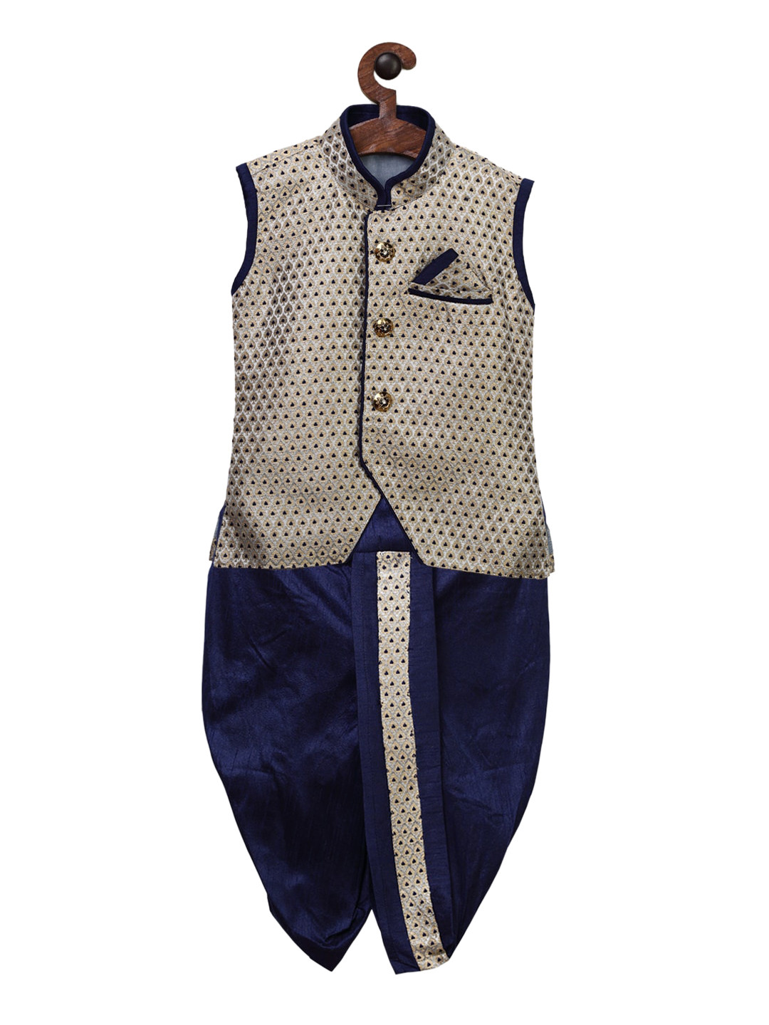 

Ridokidz Boys Taupe & Blue Self Design Kurti with Dhoti Pants
