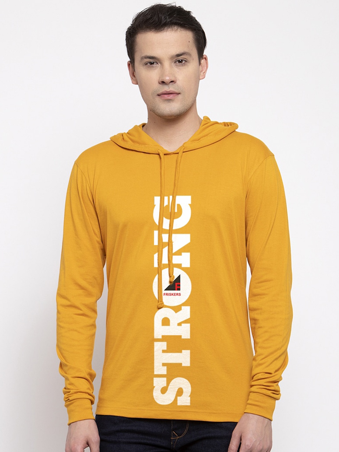 

Friskers Men Mustard Printed Hood T-shirt