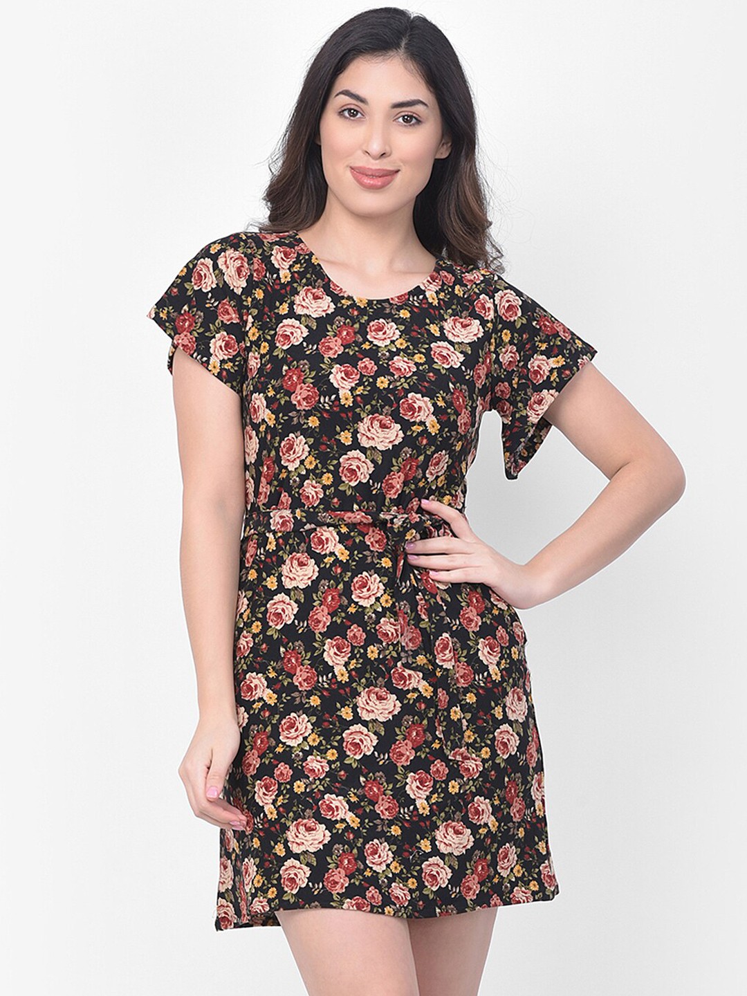 

Clovia Women Black & Red Floral Printed Nightdress