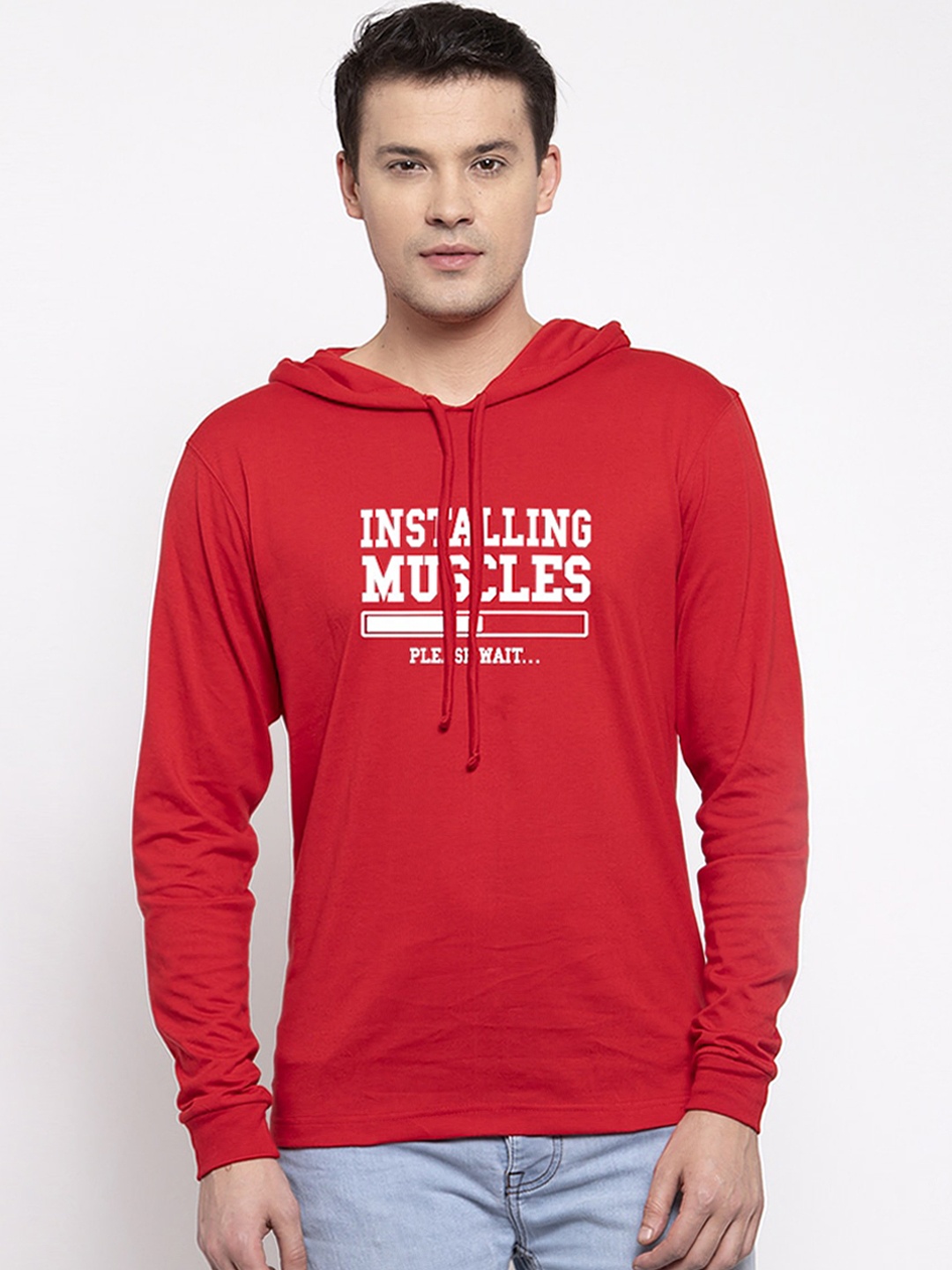 

Friskers Men Red Printed Hood T-shirt