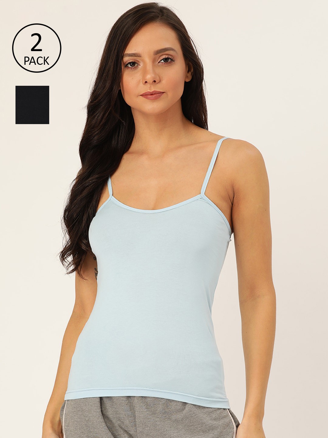 

Lady Lyka Women Blue And Black Solid Camisoles