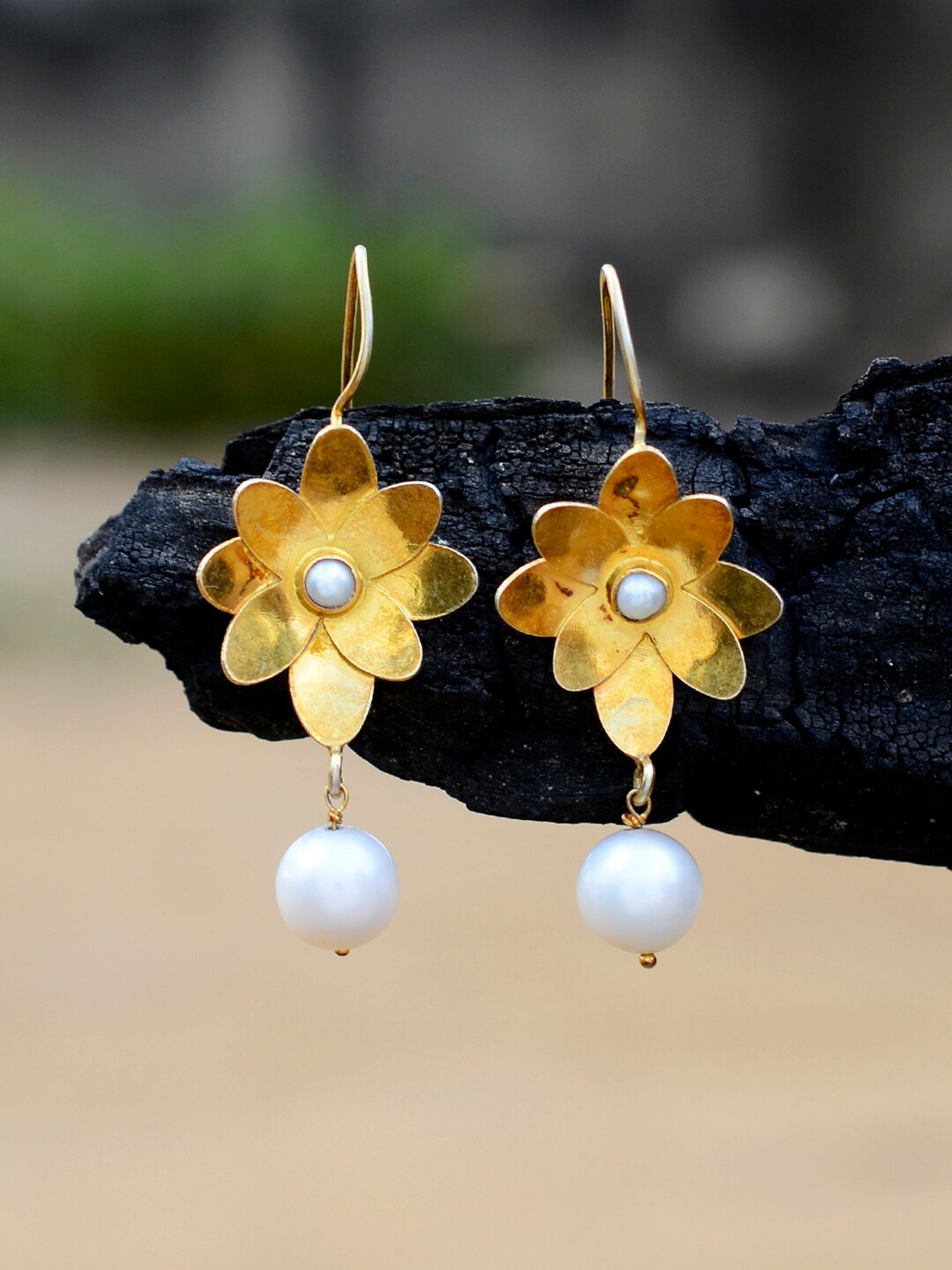 

Silvermerc Designs Sterling Silver Gold-Plated & White Floral Drop Earrings