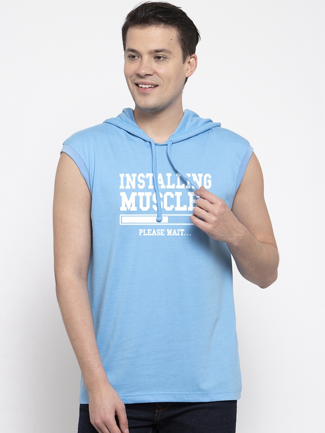 

Friskers Men Turquoise Blue Printed Hood T-shirt