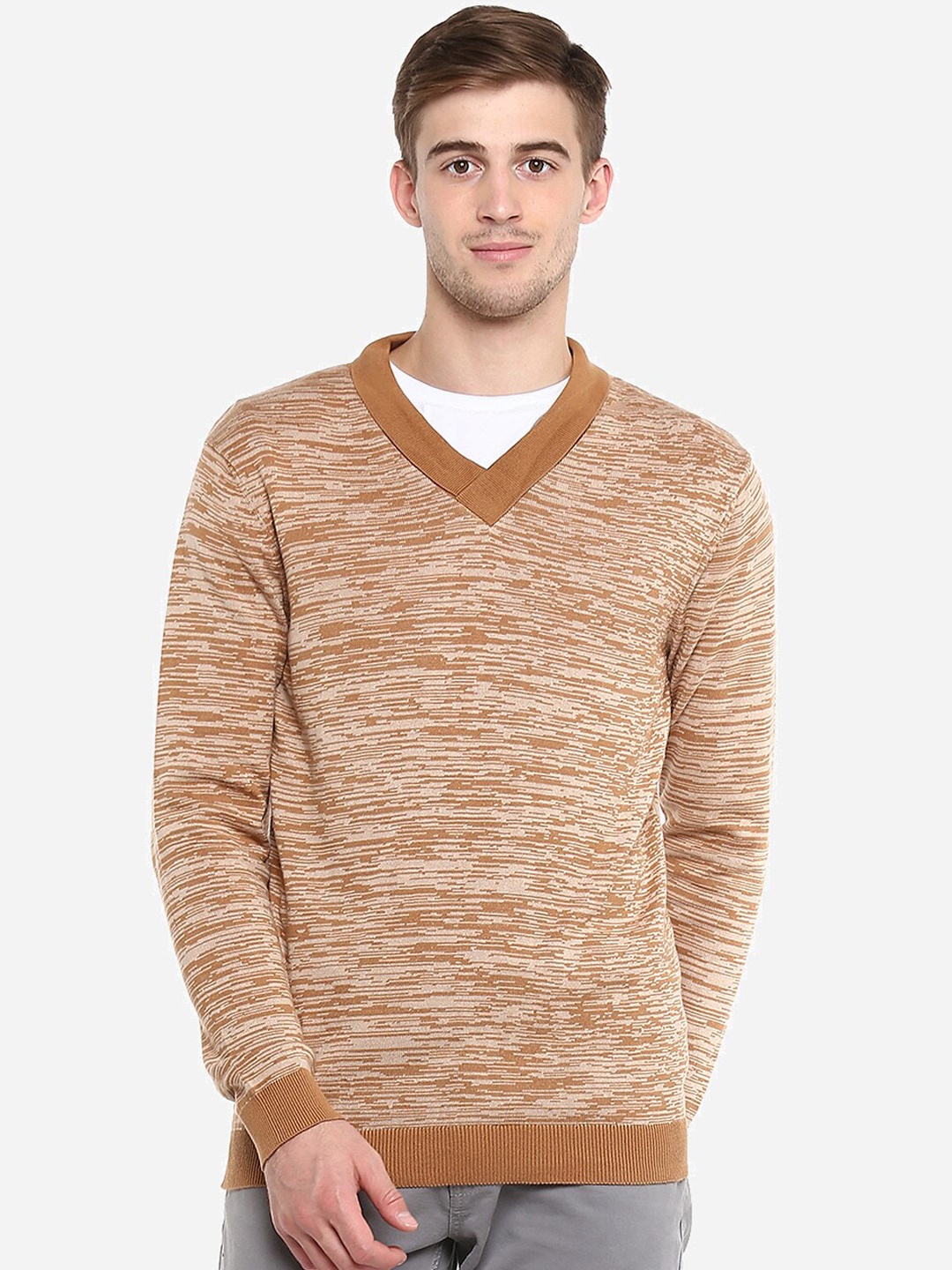 

Red Chief Men Camel Brown Self Design Sweater