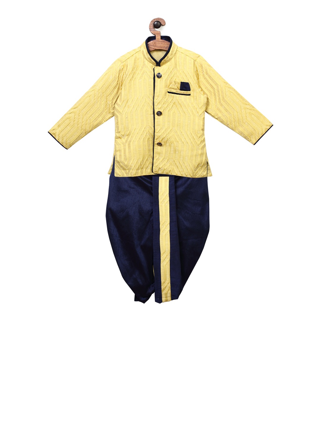 

Ridokidz Boys Yellow & Navy Blue Self Design Kurta with Dhoti Pants