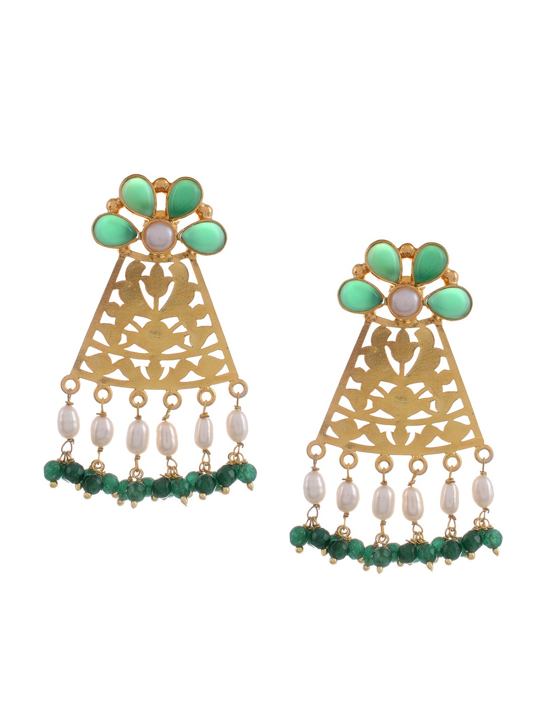 Silvermerc Designs Gold-Plated & Green Floral Drop Earrings